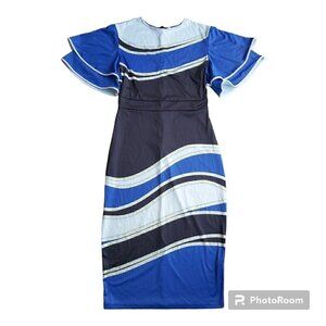 NWOT Elegant Blue Geometric Pencil Dress